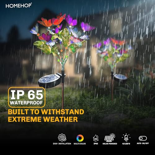Homehop Solar Light for Garden 14 Butterflies Swaying 42 LED Decorative Lamp for Outdoor, Pathway, Balcony, and Home décor and Yard Multicolor Auto On/Off (800mah-ABS) - Image 3