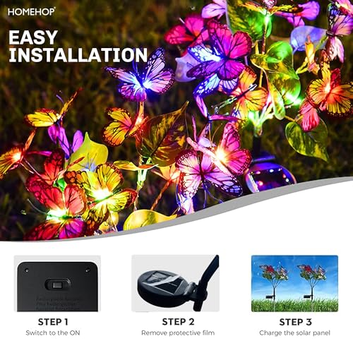 Homehop Solar Light for Garden 14 Butterflies Swaying 42 LED Decorative Lamp for Outdoor, Pathway, Balcony, and Home décor and Yard Multicolor Auto On/Off (800mah-ABS) - Image 4