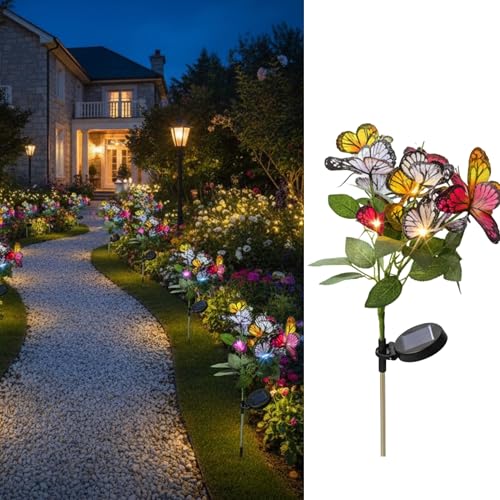 Homehop Solar Light for Garden 14 Butterflies Swaying 42 LED Decorative Lamp for Outdoor, Pathway, Balcony, and Home décor and Yard Multicolor Auto On/Off (800mah-ABS) - Image 1