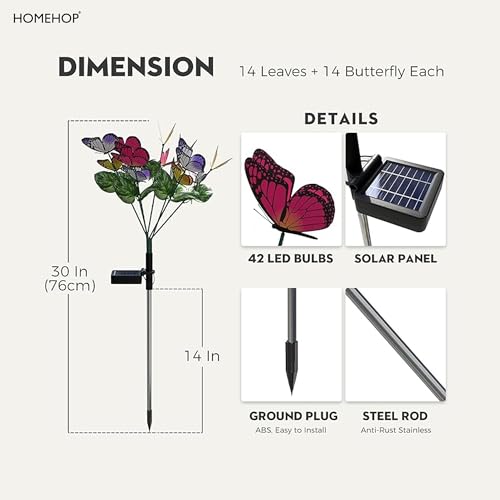 Homehop Solar Light for Garden 14 Butterflies Swaying 42 LED Decorative Lamp for Outdoor, Pathway, Balcony, and Home décor and Yard Multicolor Auto On/Off (800mah-ABS) - Image 5