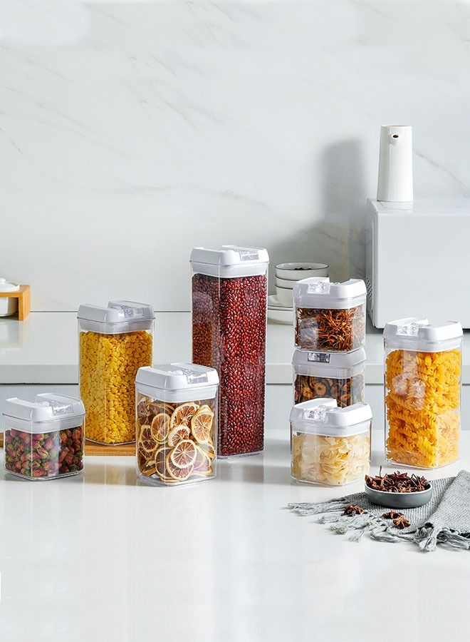 LOVET عبوات تخزين الطعام 7 قطع، برطمانات بلاستيكية خالية من مادة BPA مع أغطية سهلة القفل، لتنظيم مخزن المطبخ والتخزين، تتضمن 8 ملصقات - أبيض  - Image 3