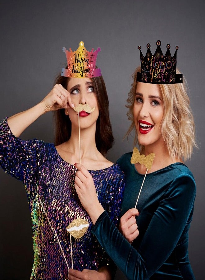 Glodecart 12PCS New Year Party Hats - Disposable Paper Crowns in Black for New Year's Eve 2025 Celebration Decoration - Image 2