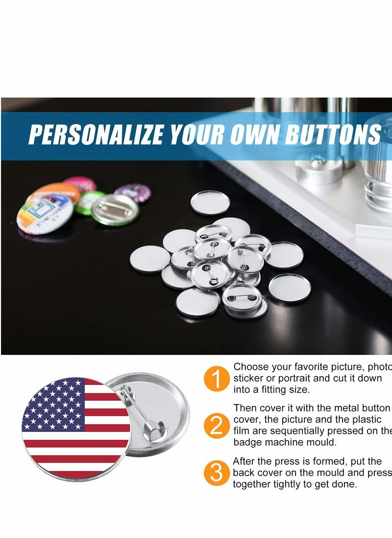 Generic - Blank Button Making Supplies Round Badge Button Parts Metal Button Pin Badge Kit for Button Maker Machine Including Metal Shells Back Cover and Clear Film 100 Set 300 Pcs - Image 1