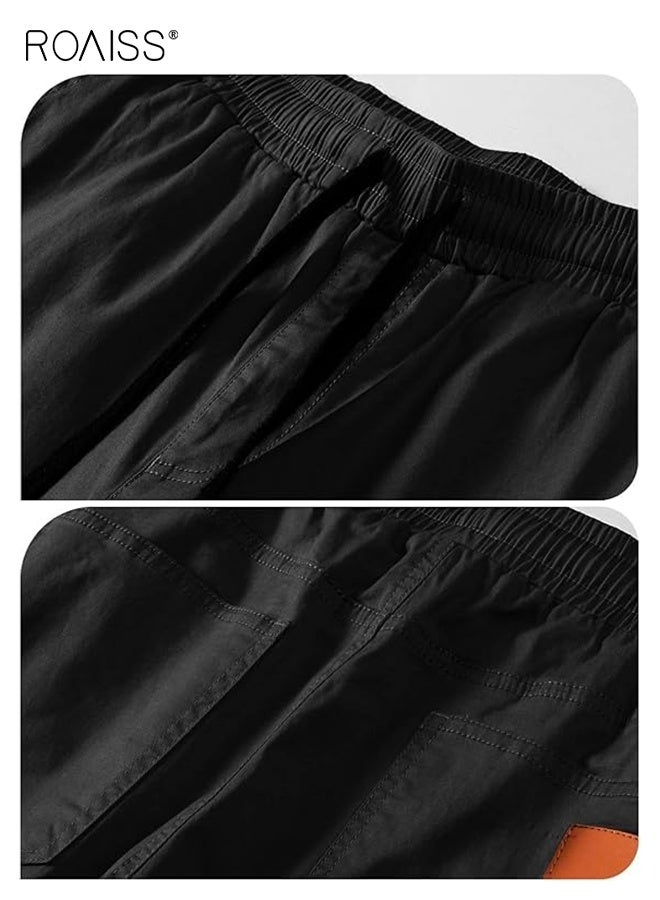 roaiss Men's Quick Dry Cargo Work Pants Lightweight Waterproof Hiking Pants Zipper Pockets Drawstring Elastic Waist Casual Pants Outdoor Sports Pants Solid Color Black - Image 4