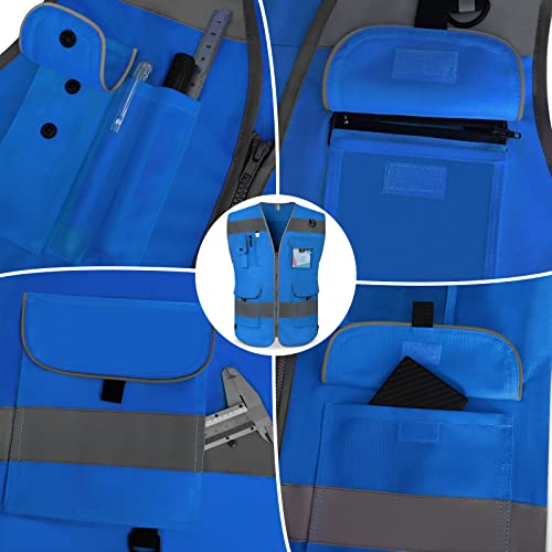 TCCFCCT Hi Vis Vest 9 Pockets High Visibility Reflective Safety Vest for Men Women, Safety Construction Vest with Reflective Strips, Meets ANSI/ISEA Standards, (Blue, Medium) - Image 4