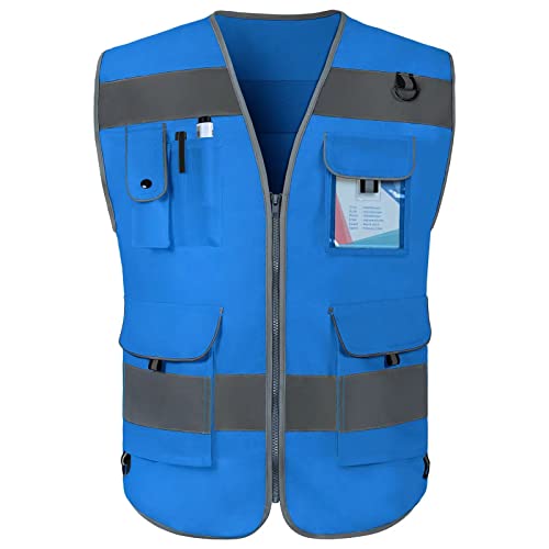 TCCFCCT Hi Vis Vest 9 Pockets High Visibility Reflective Safety Vest for Men Women, Safety Construction Vest with Reflective Strips, Meets ANSI/ISEA Standards, (Blue, Medium) - Image 1