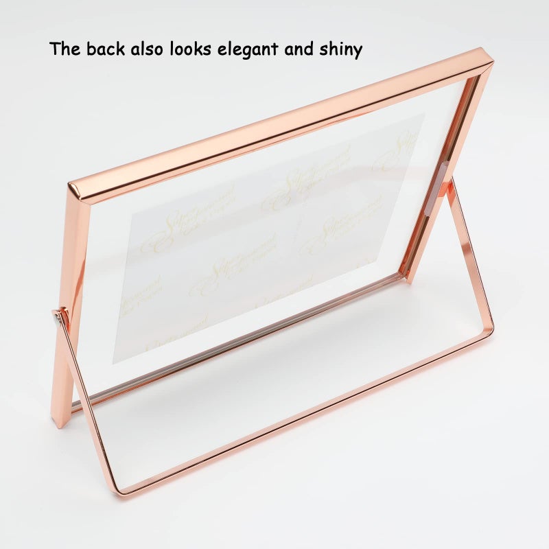 AhaGo Rose Gold Floating Frame (6x8   Horizontal)  For Picture Sizes 5x7  4x6  3x5  Tabletop Shelf Photo Frame  Classy Gift For Father's Day  Wedding  Home or Office D cor - Image 4