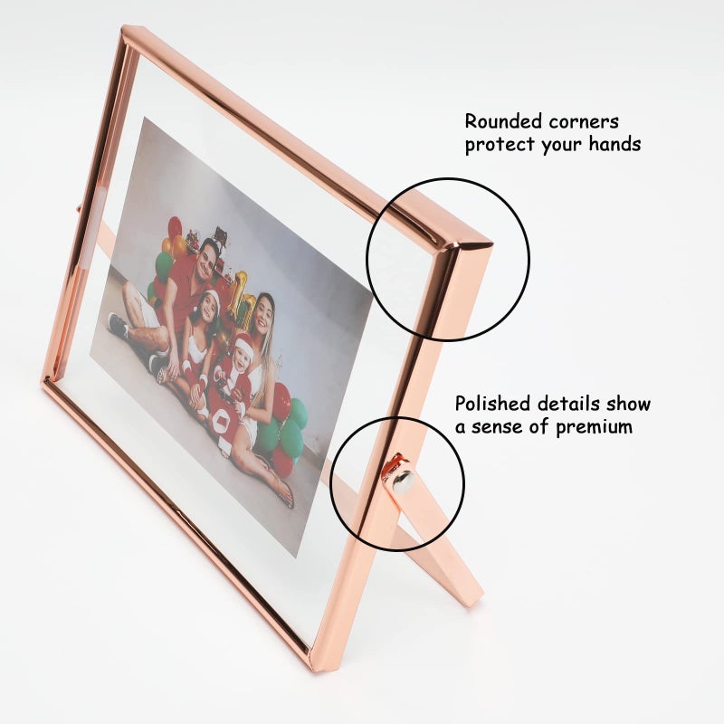 AhaGo Rose Gold Floating Frame (6x8   Horizontal)  For Picture Sizes 5x7  4x6  3x5  Tabletop Shelf Photo Frame  Classy Gift For Father's Day  Wedding  Home or Office D cor - Image 3