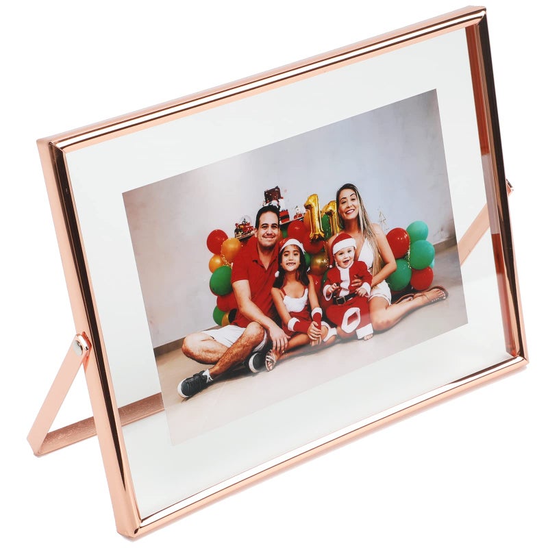 AhaGo Rose Gold Floating Frame (6x8   Horizontal)  For Picture Sizes 5x7  4x6  3x5  Tabletop Shelf Photo Frame  Classy Gift For Father's Day  Wedding  Home or Office D cor - Image 1