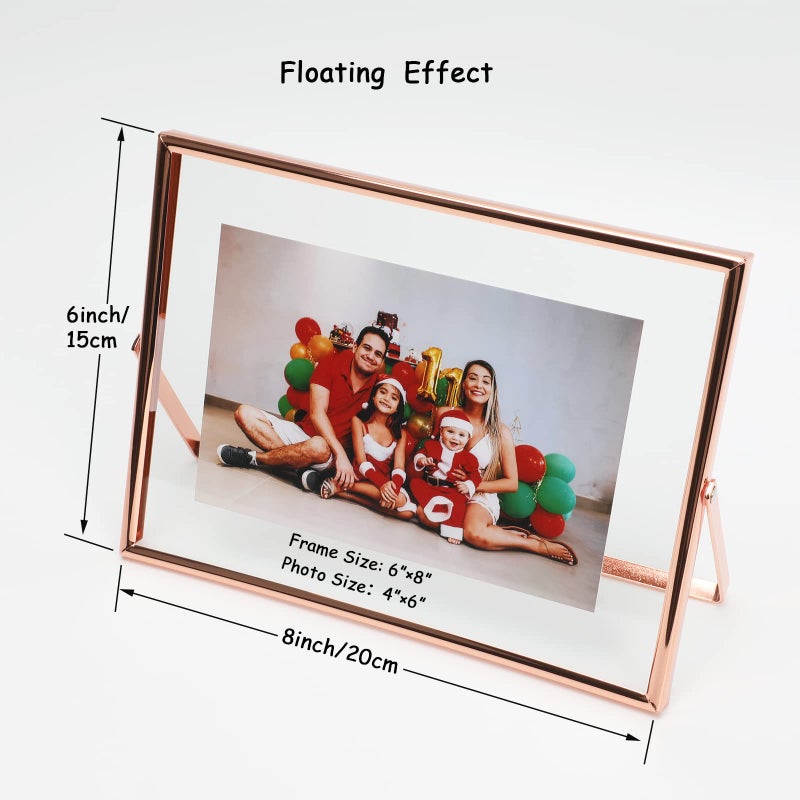 AhaGo Rose Gold Floating Frame (6x8   Horizontal)  For Picture Sizes 5x7  4x6  3x5  Tabletop Shelf Photo Frame  Classy Gift For Father's Day  Wedding  Home or Office D cor - Image 2