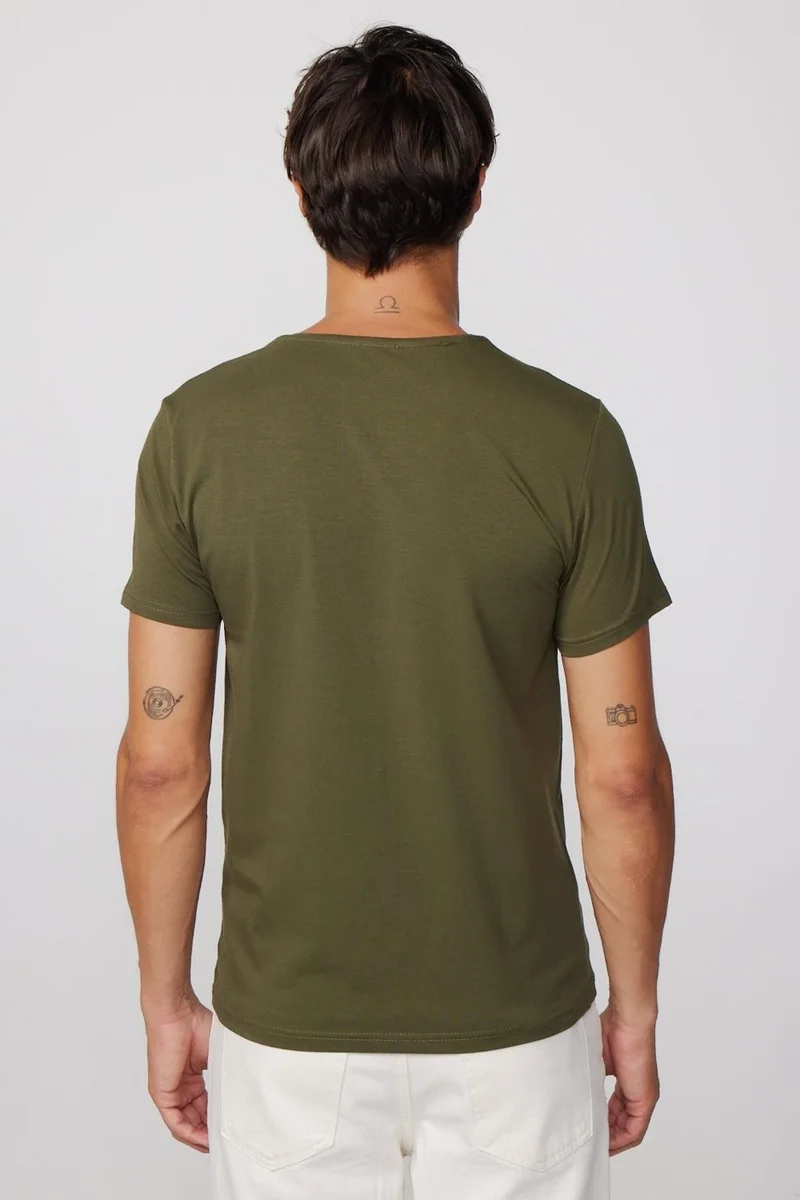 تودورس Slim Fit Crew Neck Plain Basic Short Sleeve Khaki T-Shirt