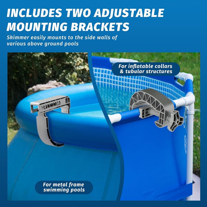 Shineforu Above Ground Pool Skimmer with 4 Skimmer Socks, Floating Surface Skimmer, Wall Mount Pool Surface Skimmer with Hose and Basket, Attaches to Inflatable Collars, Tubular and Metal Frames (Gray) - Image 2