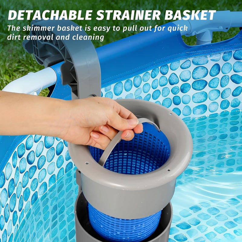 Shineforu Above Ground Pool Skimmer with 4 Skimmer Socks, Floating Surface Skimmer, Wall Mount Pool Surface Skimmer with Hose and Basket, Attaches to Inflatable Collars, Tubular and Metal Frames (Gray) - Image 5