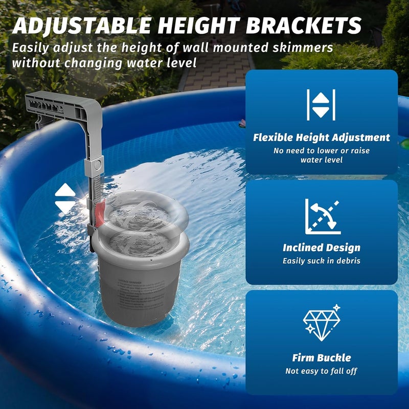 Shineforu Above Ground Pool Skimmer with 4 Skimmer Socks, Floating Surface Skimmer, Wall Mount Pool Surface Skimmer with Hose and Basket, Attaches to Inflatable Collars, Tubular and Metal Frames (Gray) - Image 3