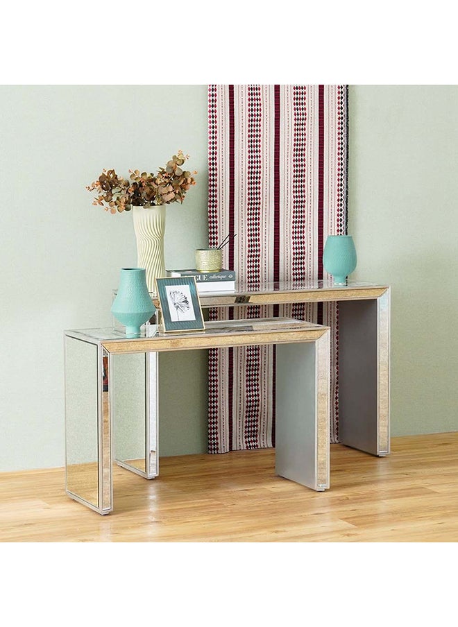 DANUBE HOME Neruda Console Table Set Of 2 Multifunctional Living Room Table Hallway Table Modern Design Console Table For Doorway L 120x40x77 Cm L 102x40x67 Cm Antique Mirror  - Image 3