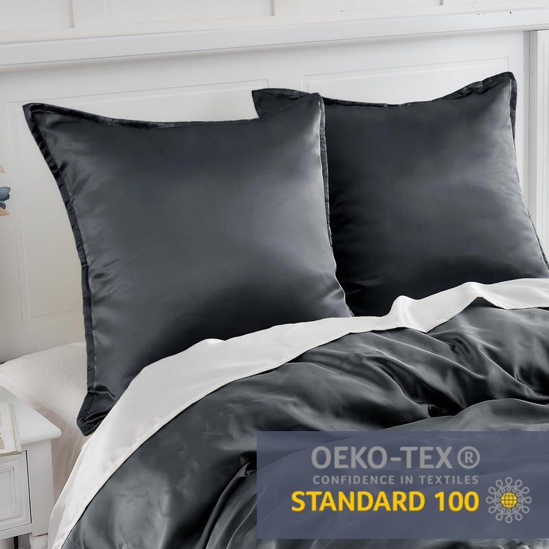 Vielit Pack of 2 Satin Pillowcases 65 x 65 cm, Similar to Silk, Premium Pillowcase, Satin Pillowcase Cushion Cover for Hair and Skin Care with Zip (Dark Grey) - Image 3