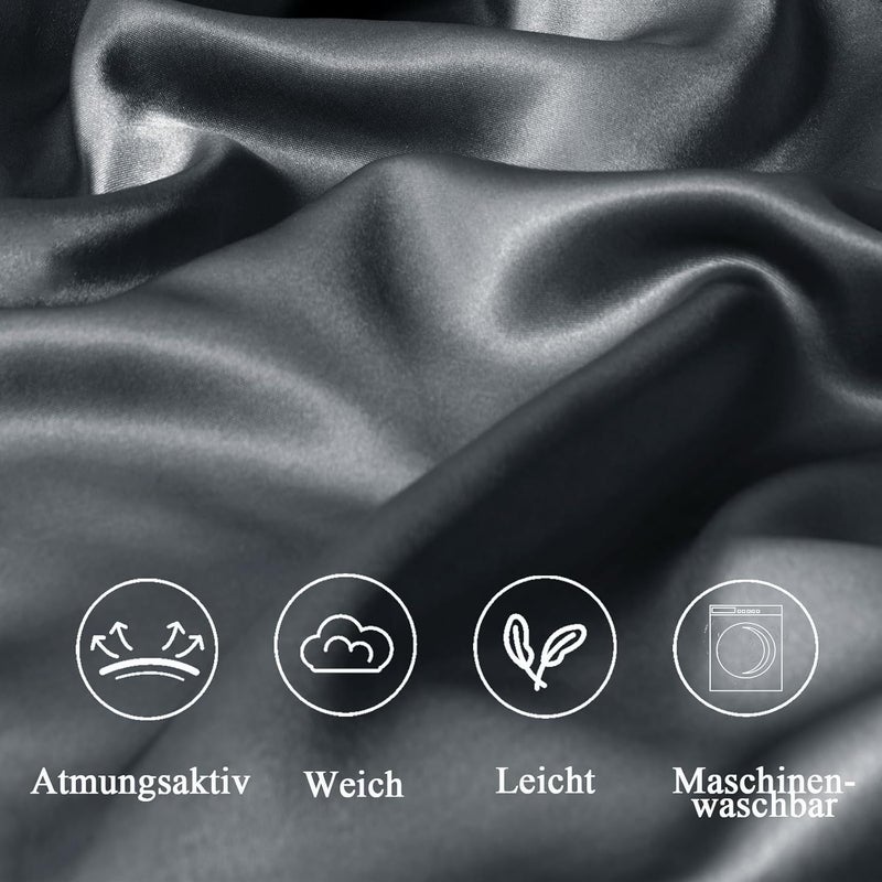 Vielit Pack of 2 Satin Pillowcases 65 x 65 cm, Similar to Silk, Premium Pillowcase, Satin Pillowcase Cushion Cover for Hair and Skin Care with Zip (Dark Grey) - Image 5