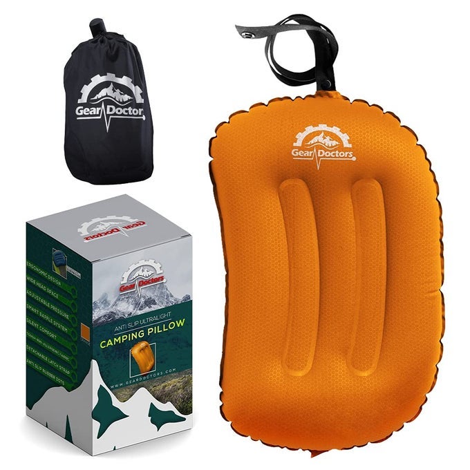 CAMPING PILLOW INFLATABLE PILLOW CAMP PILLOW BACKPACKING PILLOW INFLATABLE PILLOW FOR CAMPING BLOW UP PILLOW ORANGE