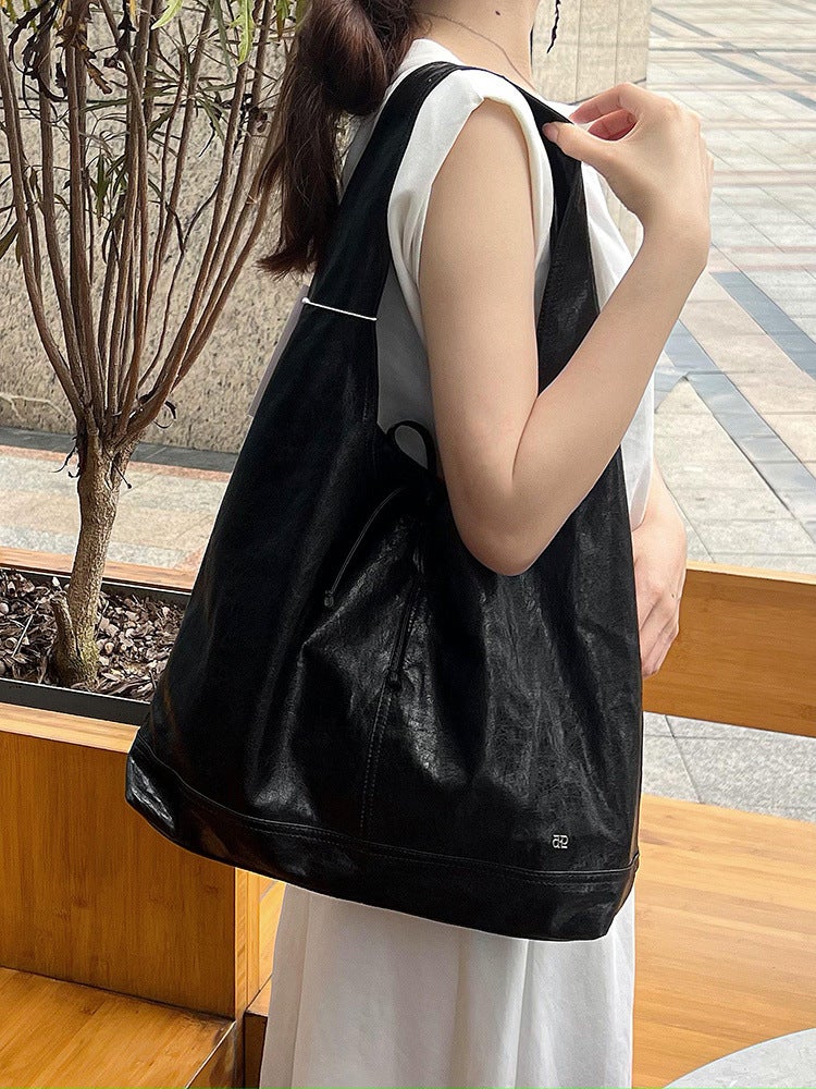 Korean  New French Bow Strap Bag - Leather Tote with Large  Capacity