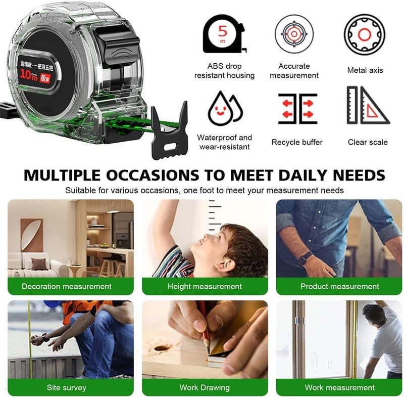 NALACAL Measuring Tape Measure, Self-Locking Steel Metric Tape Measure Tool Glow in The Dark Double-Sided Mark for Surveyors, Engineers and Electricians, with Magnetic Tip and Rubber Protective Casing - Image 2