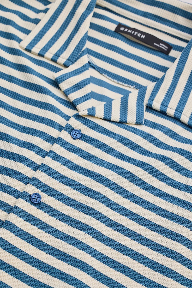 سنيتش Blue Striped Half Sleeve Boxy Shirt