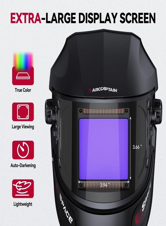ARCCAPTAIN 3.94"X3.66" Welding Helmet Auto Darkening, 1/1/1/1 Top Optical Clarity Large Viewing Screen Solar Power Welding Hood with 4 Arc Sensor, Wide Shade 4-5/5-9/9-13 for TIG MIG ARC Welding CUT - Image 3