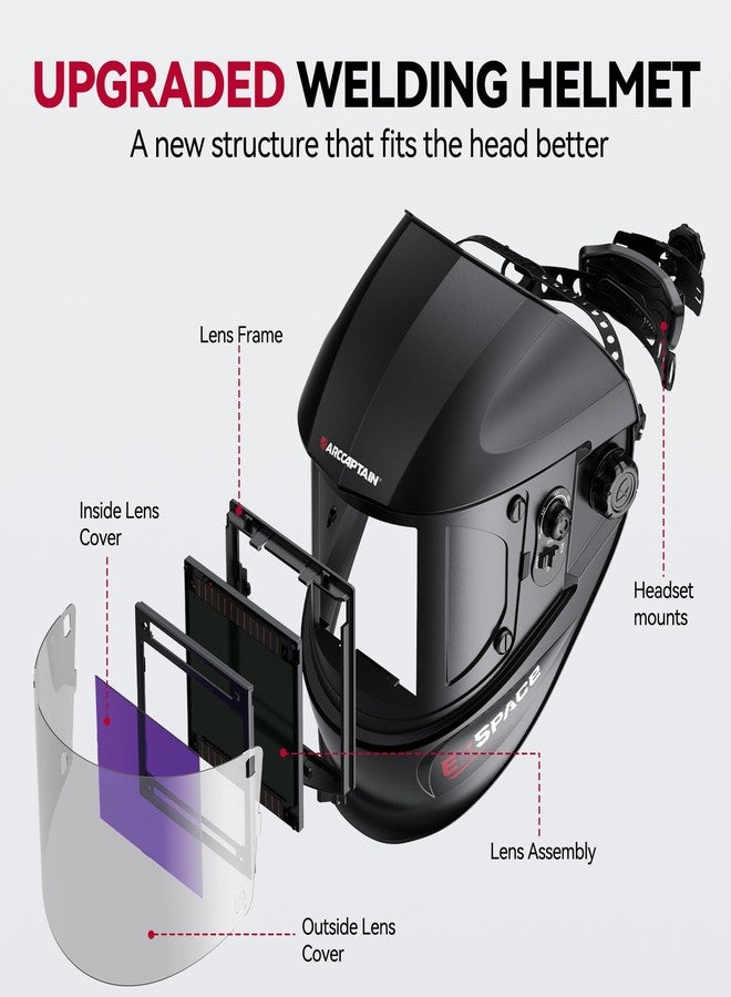 ARCCAPTAIN 3.94"X3.66" Welding Helmet Auto Darkening, 1/1/1/1 Top Optical Clarity Large Viewing Screen Solar Power Welding Hood with 4 Arc Sensor, Wide Shade 4-5/5-9/9-13 for TIG MIG ARC Welding CUT - Image 2