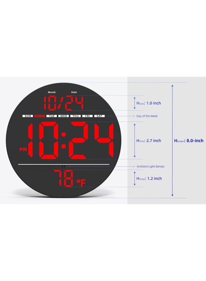 XUANZIT Digital Wall Clock with Large LED Display, Auto-Brightness, Temperature, Low-Reflectivity, Small Silent Non-Ticking Modern Electric Wall Clock for Bedroom, Living Room, Office, Classroom, Farmhouse - Image 3