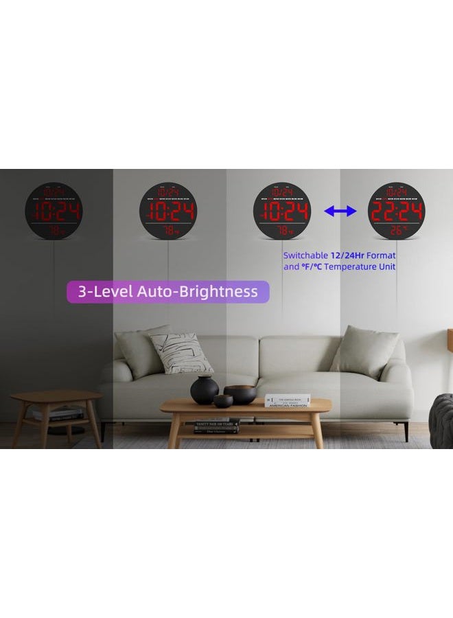 XUANZIT Digital Wall Clock with Large LED Display, Auto-Brightness, Temperature, Low-Reflectivity, Small Silent Non-Ticking Modern Electric Wall Clock for Bedroom, Living Room, Office, Classroom, Farmhouse - Image 5