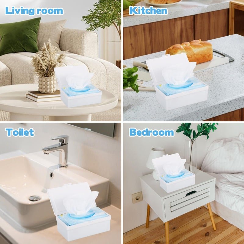 FMOACEN 2 Pack Wipes Dispenser Compatible with Cottonelle Flushable, Refillable Wipe Holder with Sealing Lid, Keeps Wipes Clean and Fresh, Non-Slip Wipe Container White Storage Box for Home Car Office - Image 5