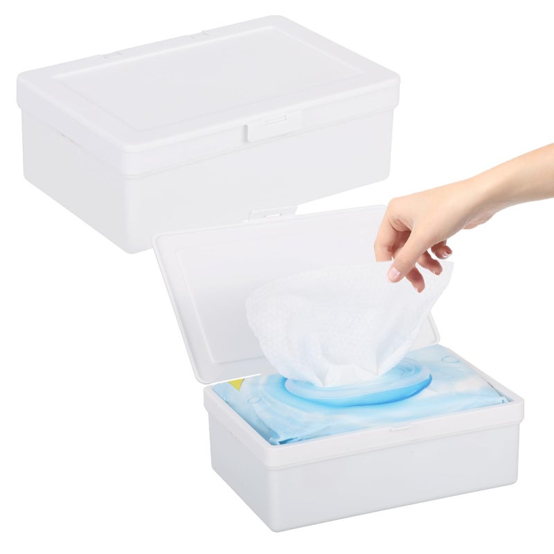 FMOACEN 2 Pack Wipes Dispenser Compatible with Cottonelle Flushable, Refillable Wipe Holder with Sealing Lid, Keeps Wipes Clean and Fresh, Non-Slip Wipe Container White Storage Box for Home Car Office - Image 1