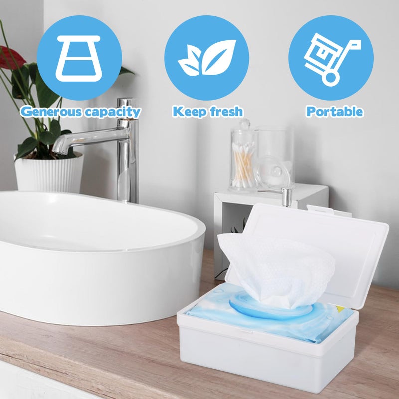FMOACEN 2 Pack Wipes Dispenser Compatible with Cottonelle Flushable, Refillable Wipe Holder with Sealing Lid, Keeps Wipes Clean and Fresh, Non-Slip Wipe Container White Storage Box for Home Car Office - Image 4