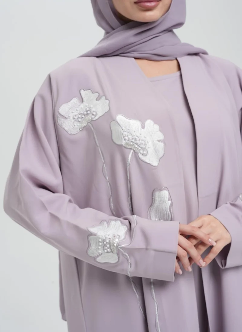Meem by Mariyah Embroidered front open abaya
