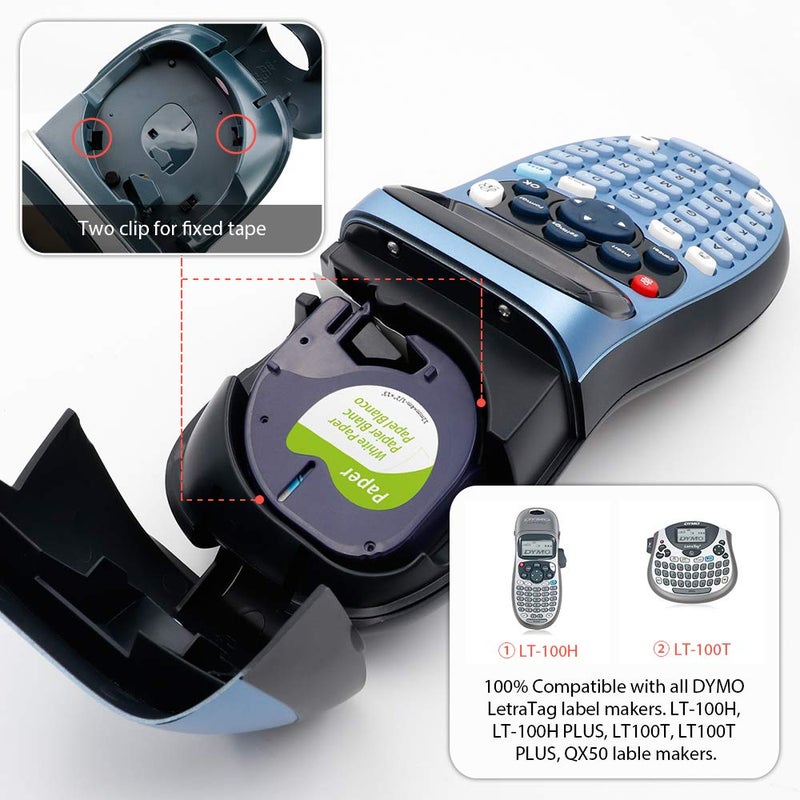 Label KINGDOM Lk 6-Pack Replacement For Dymo Letratag Refills, Black On White Label Maker Refills Self-Adhesive Paper Lt Tape 91330 10697 (S0721510) For Dymo Letra Tag Lt-100T Lt-100H Qx50, 12Mm X 4M - Image 3