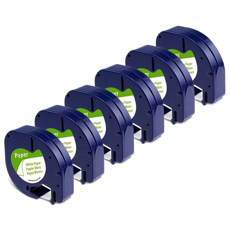 Label KINGDOM Lk 6-Pack Replacement For Dymo Letratag Refills, Black On White Label Maker Refills Self-Adhesive Paper Lt Tape 91330 10697 (S0721510) For Dymo Letra Tag Lt-100T Lt-100H Qx50, 12Mm X 4M - Image 1
