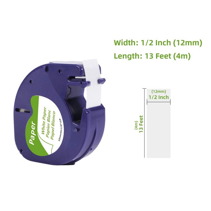 Label KINGDOM Lk 6-Pack Replacement For Dymo Letratag Refills, Black On White Label Maker Refills Self-Adhesive Paper Lt Tape 91330 10697 (S0721510) For Dymo Letra Tag Lt-100T Lt-100H Qx50, 12Mm X 4M - Image 4