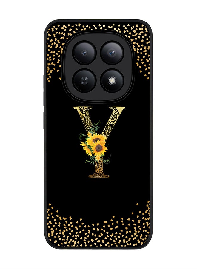 For Xiaomi Redmi Note 15 5G / Poco M8 Case,Slim fit Camera Protection, Shockproof Thin Phone cover  - Custom Floral Monogram - Y ( Black )