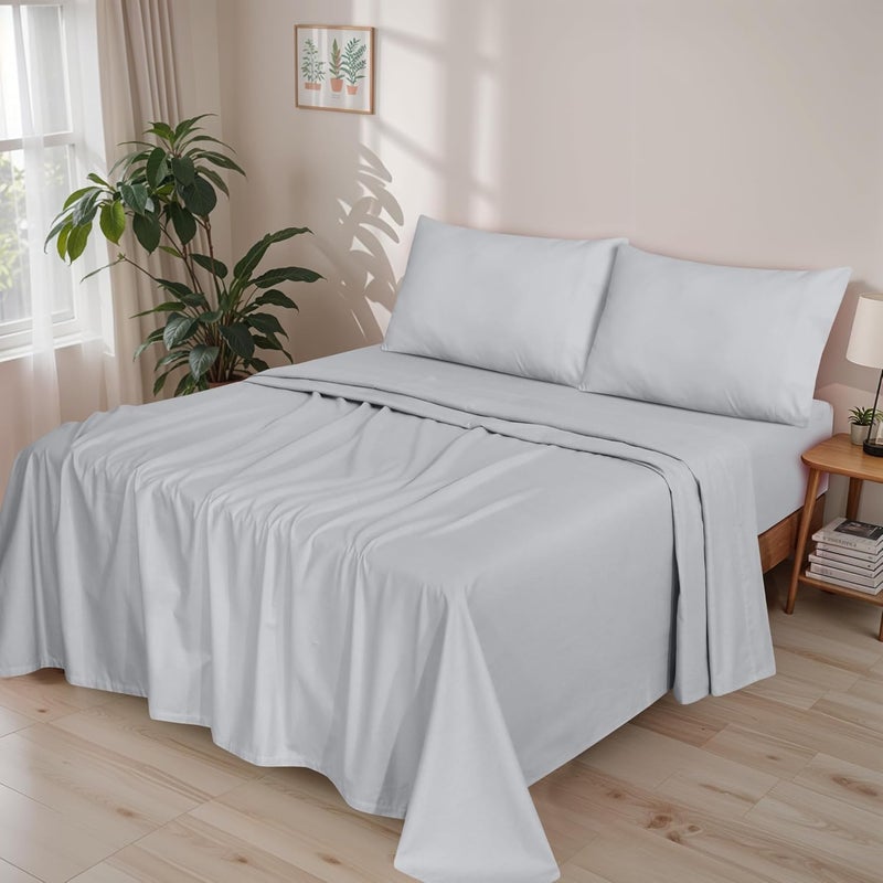 RUVANTI Flannel Sheets Queen Size - GOTS Certified 100% Organic Cotton, 4 Piece Warm, Soft & Breathable Set, Deep Pocket Snug Fit, Double Brushed Cozy All Season Bedding, Light Grey - Image 2