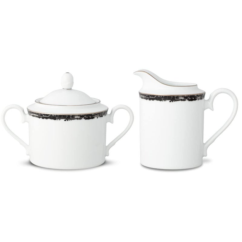 Noritake Rill Sugar and Creamer Set in Black/White., - Image 1