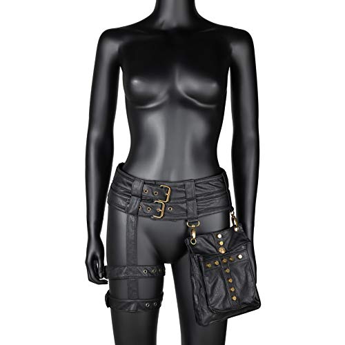 Valentoria Waist Bag Belt Purse Fanny Pack Crossbody Motorcycle Hiking Phone Holder Wallet Vintage Leather Casual Fashion Daypack Gothic Festival Costume Hip Pouch for Women Men (Cox) - Image 2