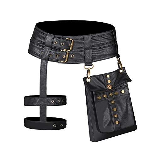 Valentoria Waist Bag Belt Purse Fanny Pack Crossbody Motorcycle Hiking Phone Holder Wallet Vintage Leather Casual Fashion Daypack Gothic Festival Costume Hip Pouch for Women Men (Cox) - Image 1