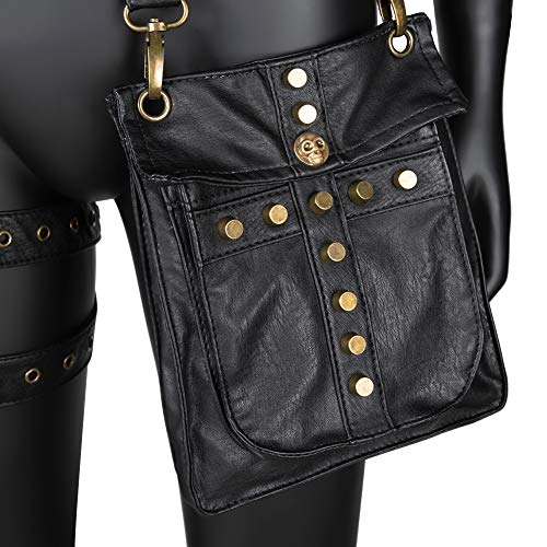 Valentoria Waist Bag Belt Purse Fanny Pack Crossbody Motorcycle Hiking Phone Holder Wallet Vintage Leather Casual Fashion Daypack Gothic Festival Costume Hip Pouch for Women Men (Cox) - Image 5