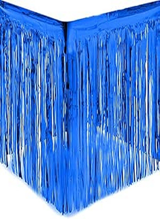 Party Foil Metallic Table Skirt - Birthday Party Decoration with Adhesive Tape - ( Blue ) (274x74cm) 