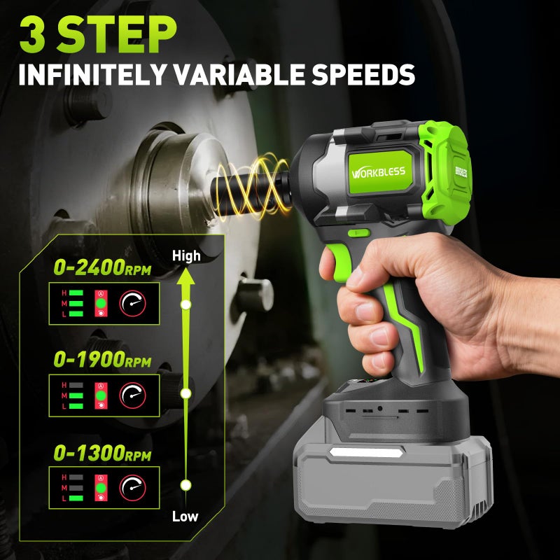 WorkBless 850Nm (630Ft-lbs) Cordless Impact Wrench for Makita 18V Battery, Brushless 1/2 Impact Gun, Electric Impact Wrench for Car Tire, Mower Lug Nut, 3-Speed, 4 Cr-V Sockets(BATTERY NOT INCLUDE) - Image 5