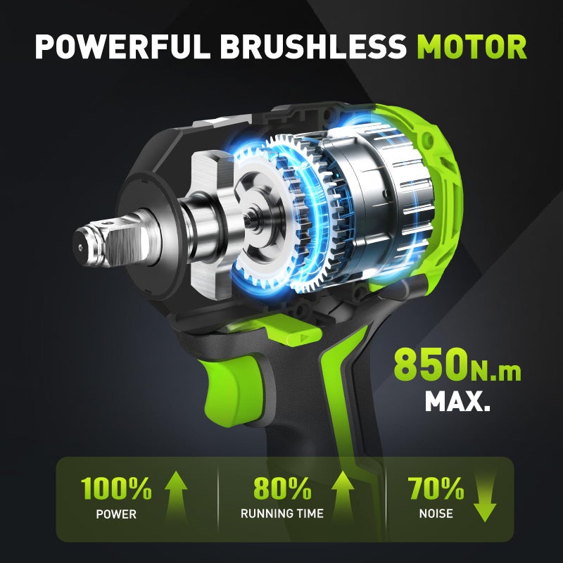 WorkBless 850Nm (630Ft-lbs) Cordless Impact Wrench for Makita 18V Battery, Brushless 1/2 Impact Gun, Electric Impact Wrench for Car Tire, Mower Lug Nut, 3-Speed, 4 Cr-V Sockets(BATTERY NOT INCLUDE) - Image 2