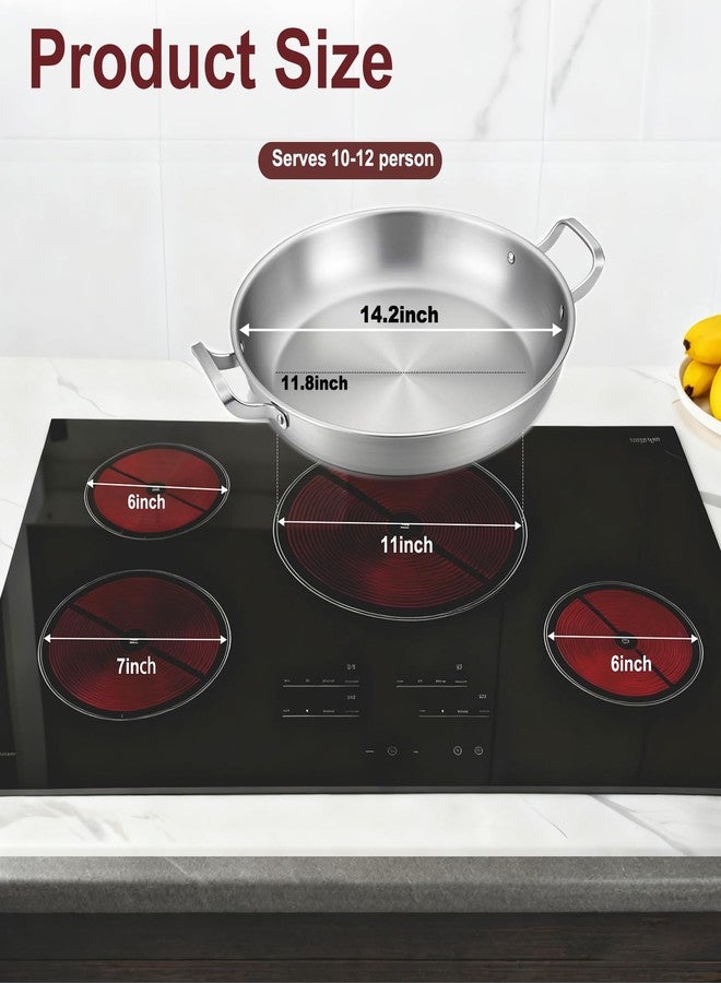 DELARLO Tri-Ply Stainless Steel 14 Inch Paella Pan Kitchen Large Frying Pan,Skillets,Induction Oven & Dishwasher Safe - Image 3