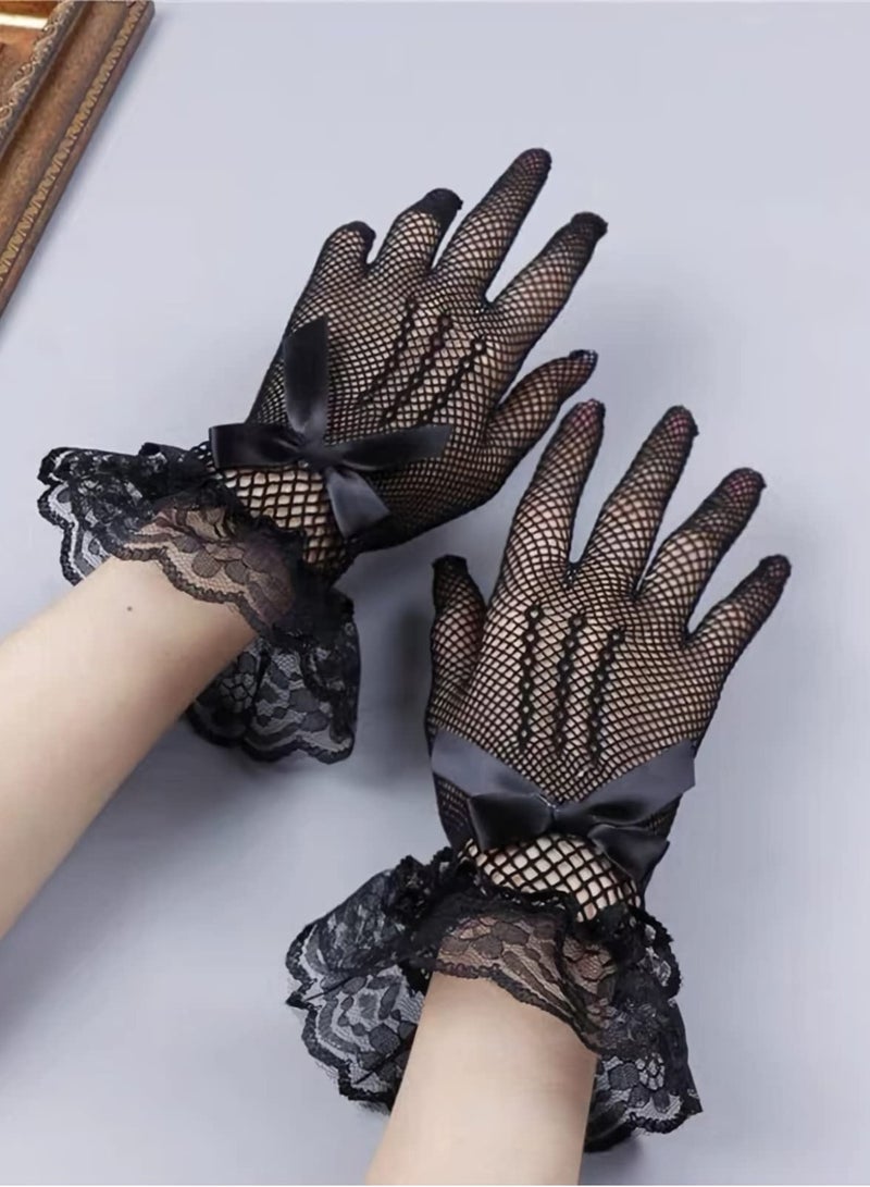 Lace Gloves For Women Elegant Short Lace Gloves Tea Party Gloves Wrist Length Floral Gloves Sunblock Bridal Gloves For Opera Evening Party Wedding Prom  Cosplay Gloves - Image 4
