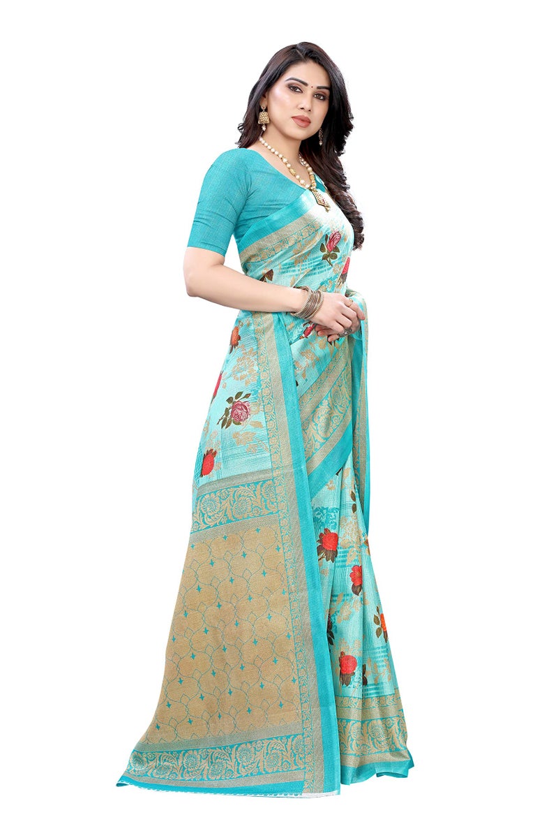 Yashika Women's Art Silk Woven Saree with Blouse Piece (PRITHAVI BLUE,Free Size) - Image 3