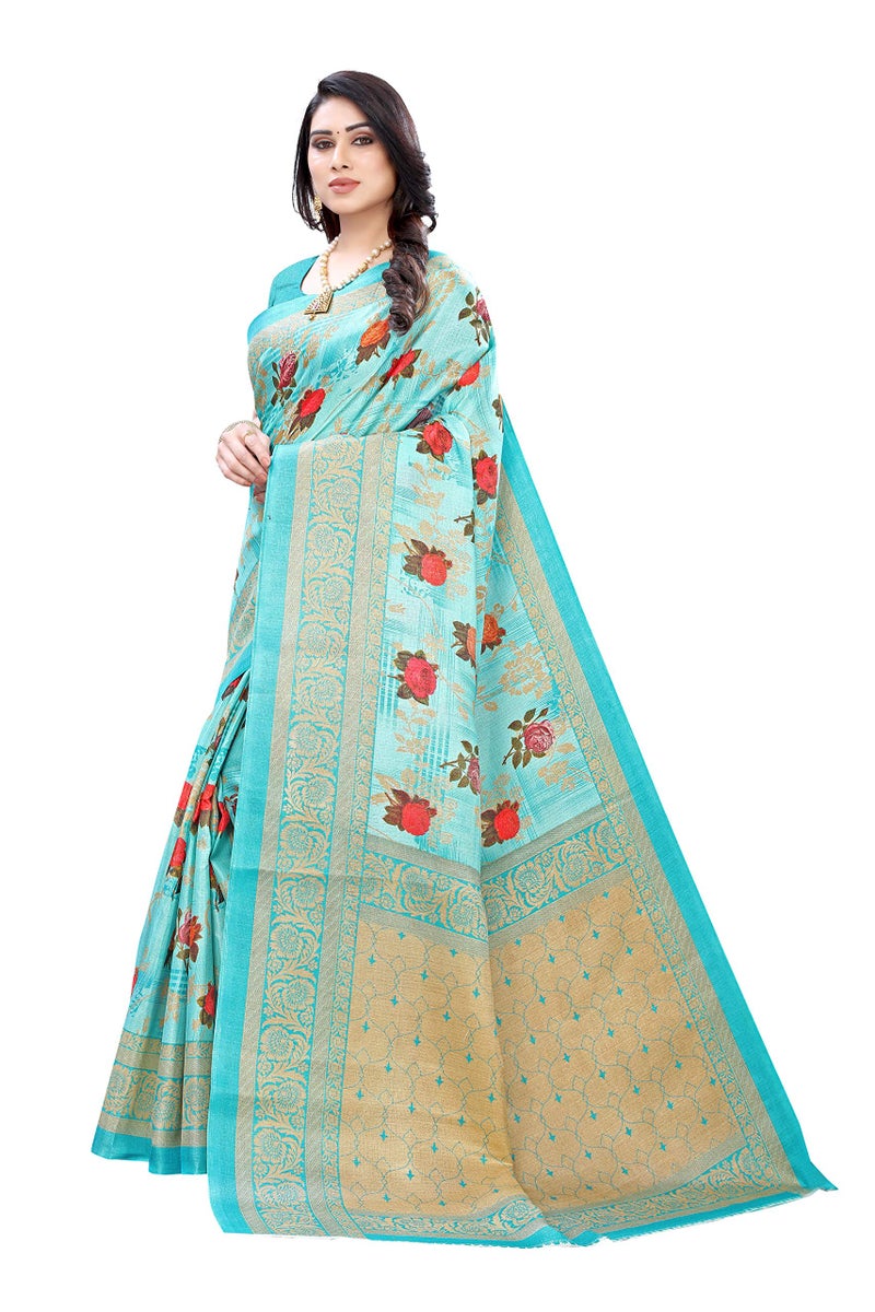 Yashika Women's Art Silk Woven Saree with Blouse Piece (PRITHAVI BLUE,Free Size) - Image 2