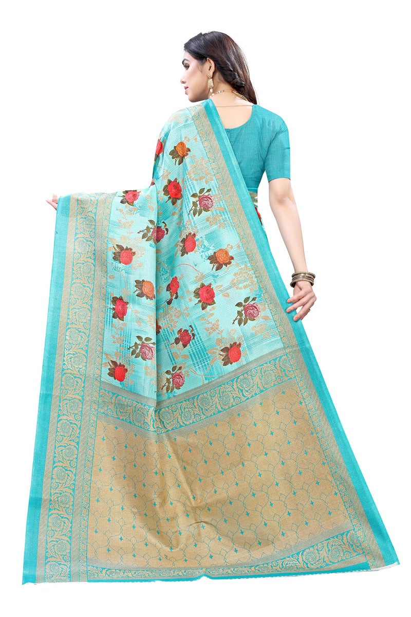 Yashika Women's Art Silk Woven Saree with Blouse Piece (PRITHAVI BLUE,Free Size) - Image 4